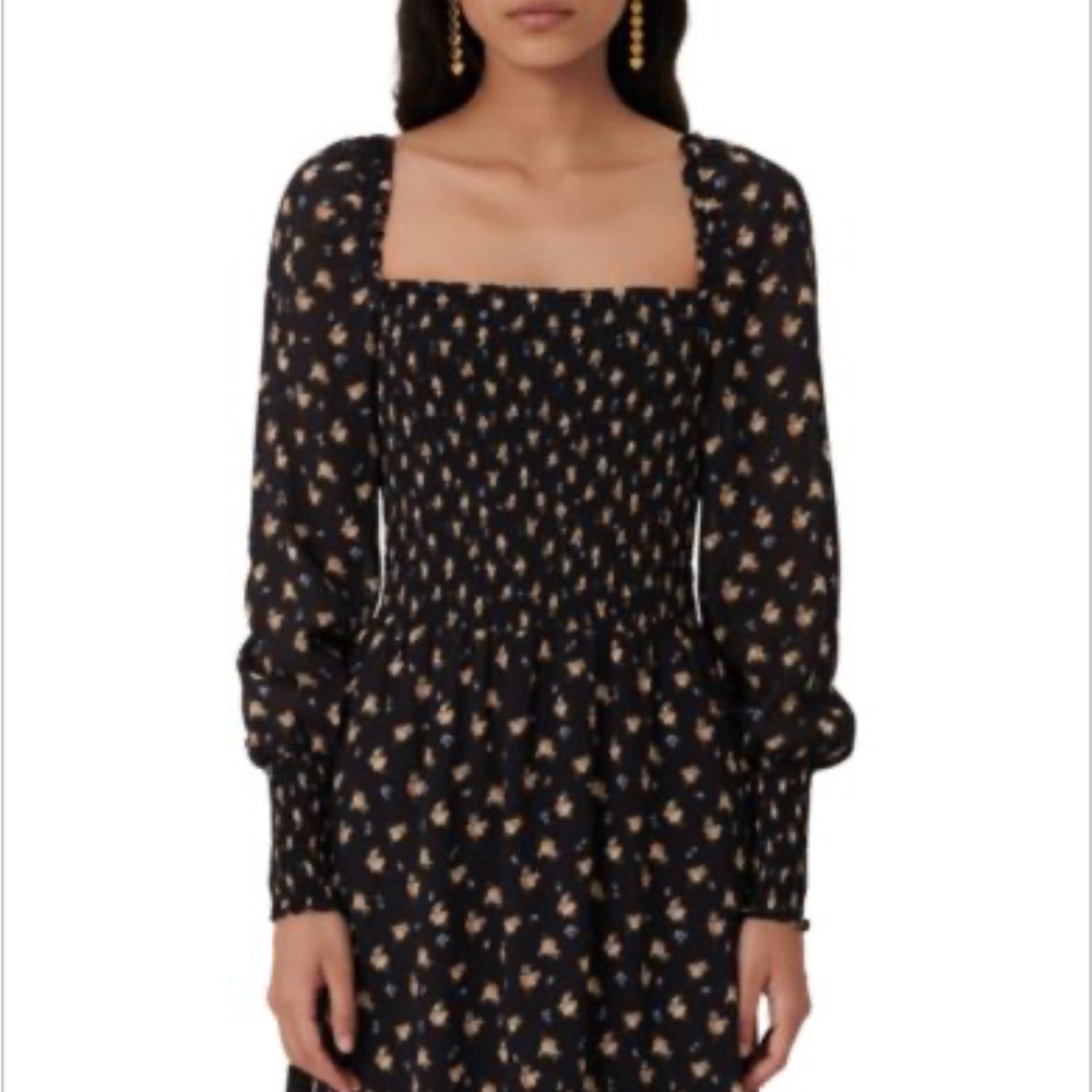 Maje Rithik Smocked Floral Dress